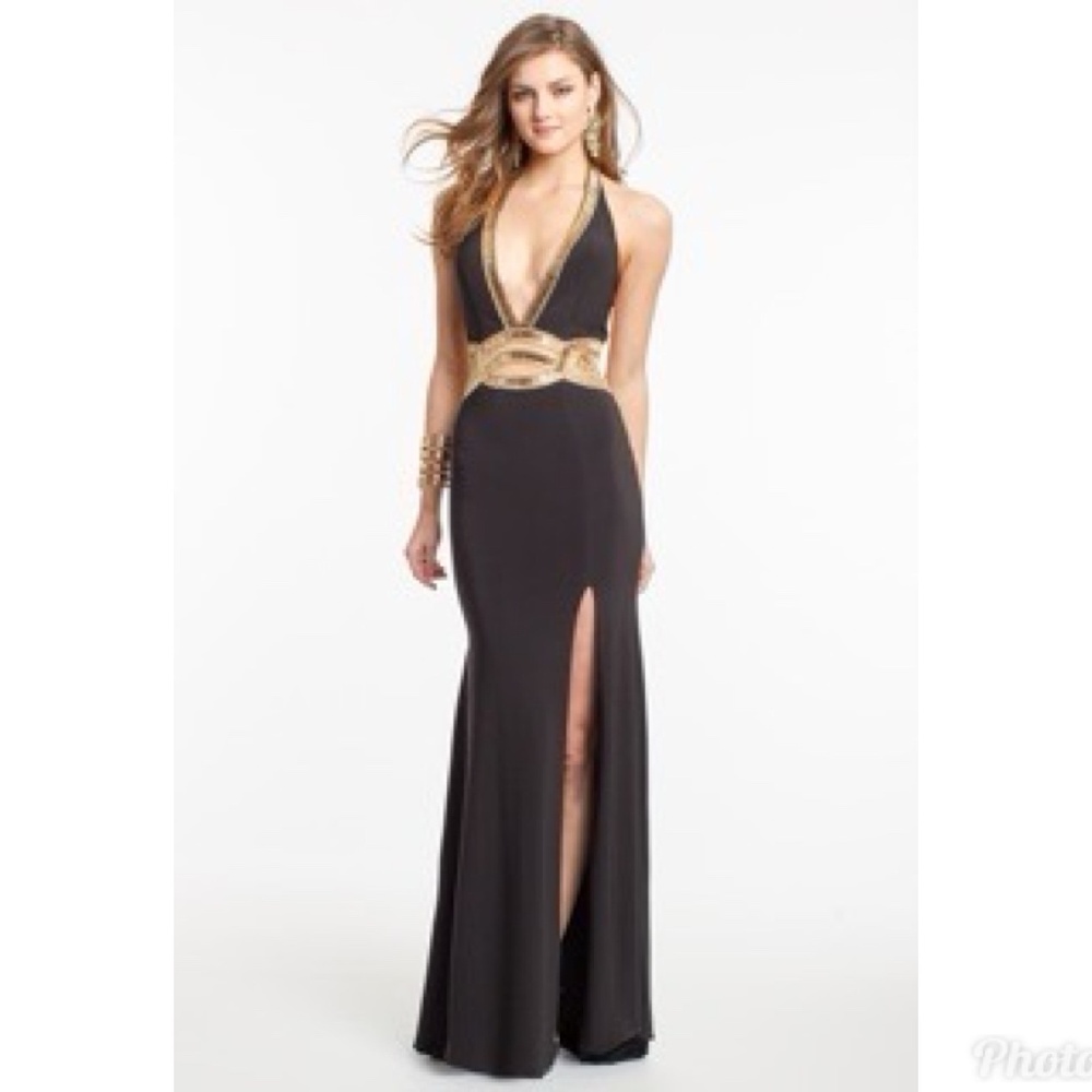 NWT CAMILLE LA VIE BLACK HALTER GOWN 4